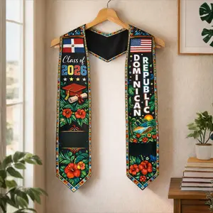 EastJia Made in USA Custom 2026 Dominican Republic Graduation Stole - Personalized USA Flag Sash, Premium Polyester Shawl, All Seasons Cultural Graduation Gift (Festive & Party Accessory)