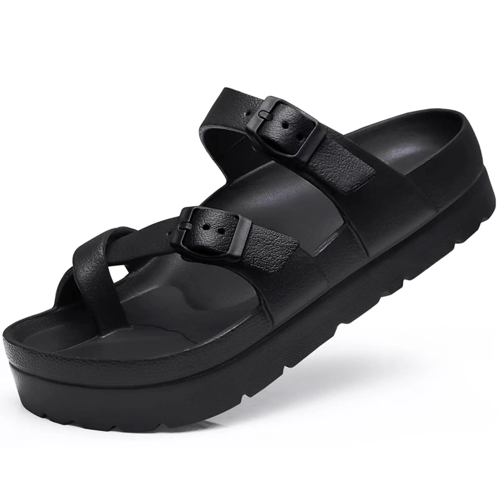 DIOLV Adjustable Buckle Platform Sandals with Arch Support and Cushion for Women - Lightweight Flat Shoes with Thick Soles, Adjustable Slide Sandals, Casual Flat Sandals