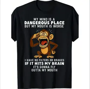 Mens Humorous Monkey Graphic T Shirt Featuring My Mind Is a Dangerous Place Slogan Perfect Casual Short Sleeve Party Tee for Fourth of July Comfortable Breathable Soft Fabric with Medium Stretch and Round Neck