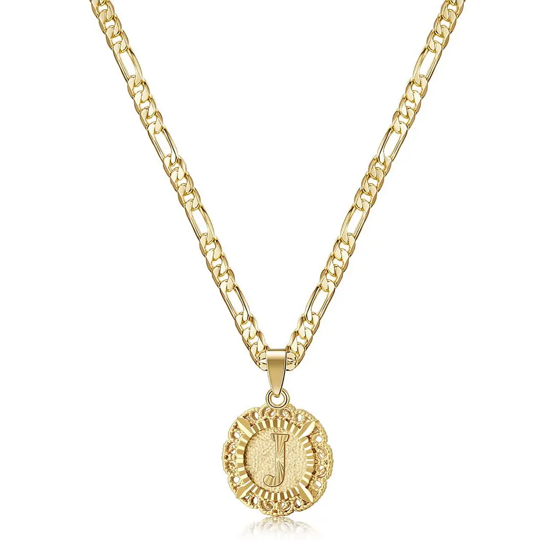 KissYan Initial Necklace for Women,14K Gold Plated Round Letter Pendant Necklace