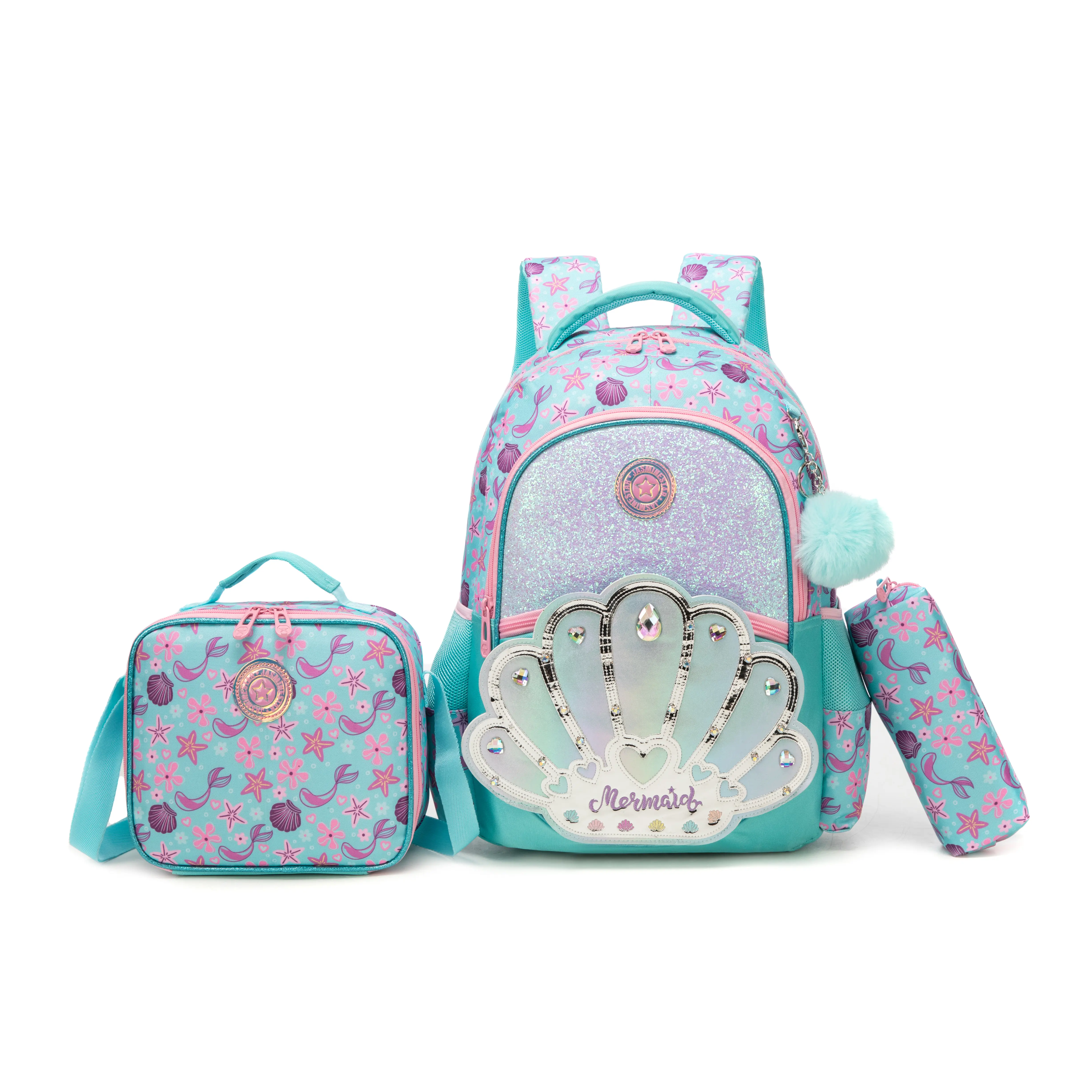 Cute All Over Print Holographic Unicorn Cat Backpack, 3-in-1 Girls' Back to School Haul Set with Insulated Lunch Tote and Pencil Pouch, Holiday Gift, Nylon Material, Preppy Aesthetics, Elementary School, Children, School Set