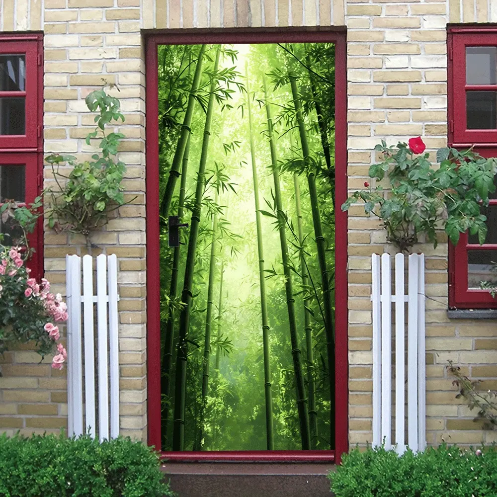 2pcs Fresh Bamboo Forest Wall Sticker Self Adhesive Removable Eco Friendly PVC Home Decor Living Room Bedroom Stickers