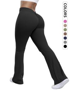 women's solid ruched high waist sports leggings, casual comfy breathable flare leg trousers for yoga gym running,  flared yoga pants, high waisted legging, breathable activewear bottoms, breathable athletic bottoms, athleisure pants