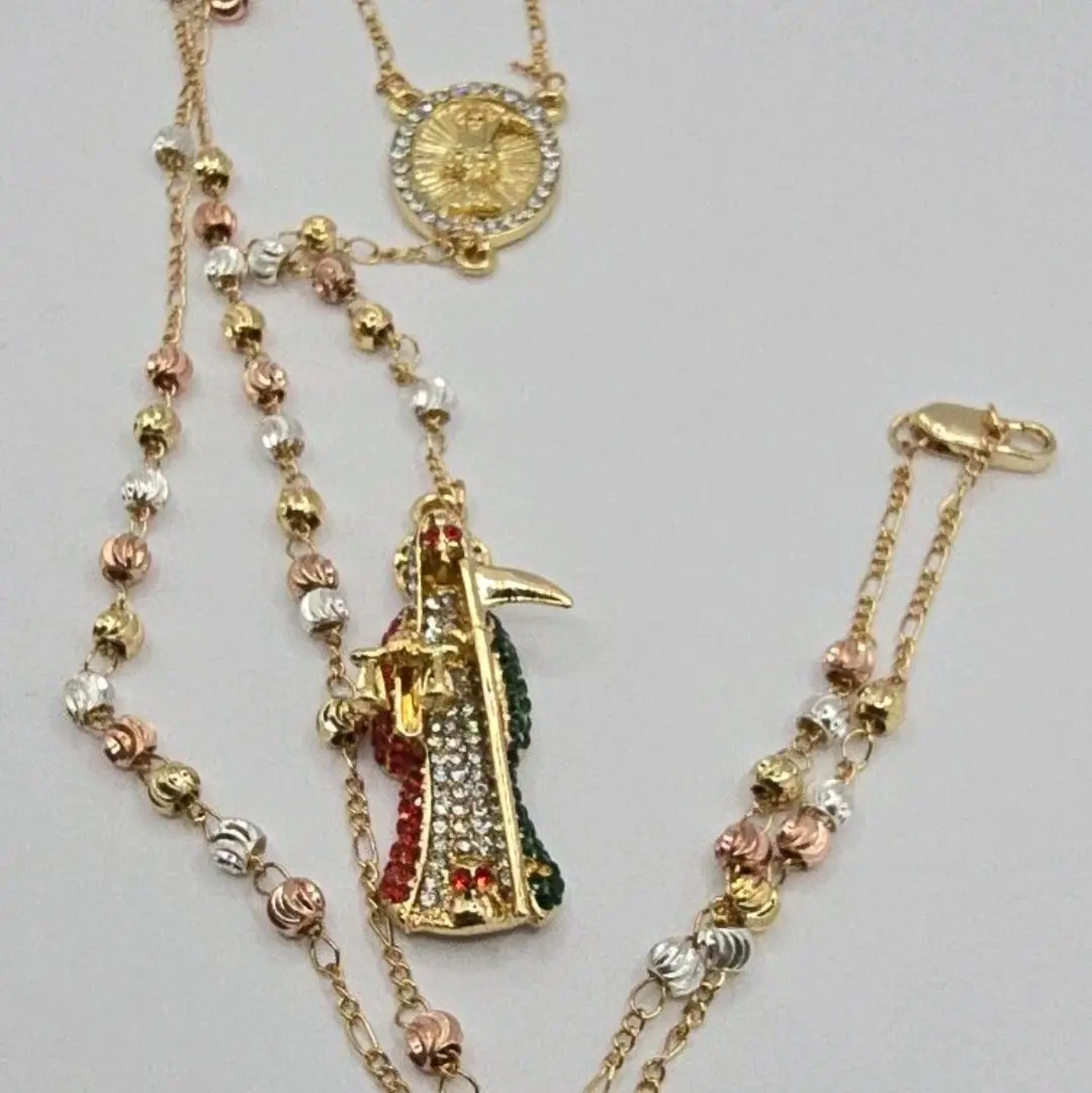 LA Santa Muerte/The Grim Reaper Fashion Rosary Three Colors Gold-Plated multi-stones pendant