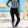 Women's Colorblock Zipper Design Long Sleeve Diving Suit, Casual Comfy Waterproof Wetsuit for Outdoor Swimming, Women's Swimwear for All Seasons, Diving Gear