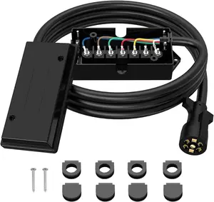 8FT 7 Way Trailer Wire Harness with Junction Box, 7 Pin Heavy Duty Connector for RV, Camper, Trailer, Weatherproof & Flameproof