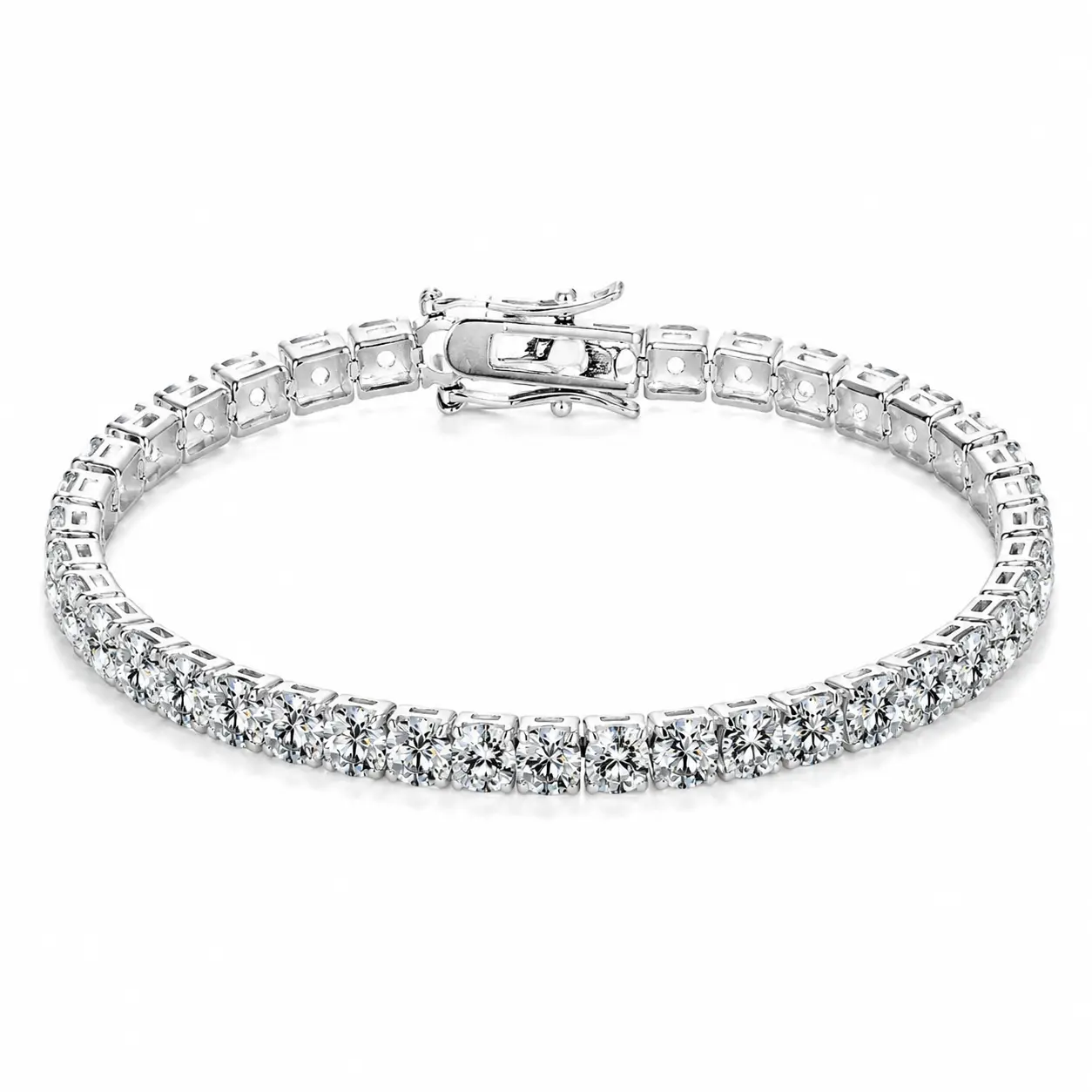 Tennis bracelet with 3 mm/5 mm cubic zirconia stones, shiny rhodium-plated, minimalist everyday jewelry, perfect for the first day back to school.