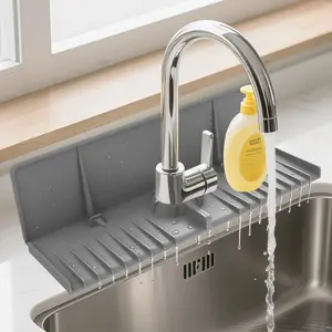 Silicone Faucet Drip Catcher Tray Mat - Upgraded Sink Backsplash Guard, Silicone Faucet Mat for Dish Soap Sponge Holder, Kitchen Counter Bathroom Sink Splash Guard, Grey