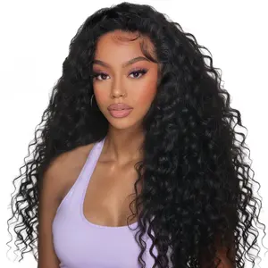 Half Wig Human Hair Deep Wave  Curly 3 In 1 Drawstring Seamless Flip Over Glueless Wear and Go 180% Density for Black Women Beginner Friendly Natural Black Colour