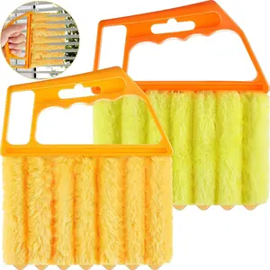 2 Pcs Blind Cleaner Duster Tool 7 Finger Dusting Cleaner Tool for Window & Air Conditioner Handheld Mini Duster Brush for Wood Blinds Dust Dirt (Orange Handle)