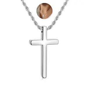 Classic Cross Necklace for Men, 316L Stainless Steel High Polished Christian Pendant Jewelry for Men, 18-24" Rolo Chain Religious Jewelry Modern Versatile Accessories