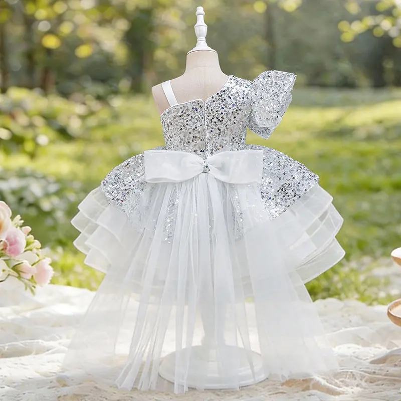 Girls Party Dress - Dazzling Silver Sequin Pageant Gown, One-Shoulder Ruffle High-Low Tutu for Birthdays & Formal Events first communion dress - TikTok Shop Girls Party Dress - Dazzling Silver Sequin Pageant Gown, One-Shoulder Ruffle High-Low Tutu for Birthdays & Formal Events first communion dress - TikTok Shop
