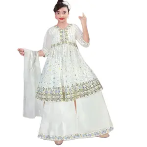 White Georgette Kurta with Plazzo Pants and Shawl - Casual and Comfortable