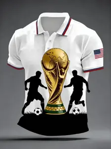 Men's Short Sleeve Polo Shirt, 2026 Football Polo, Collared Short Sleeve, Soccer Player Silhouette, American Flag Fan Sport T-Shirt