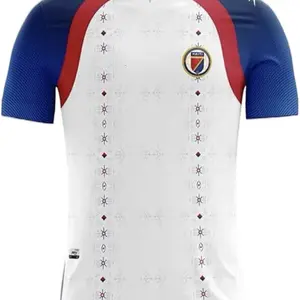 Haiti National Team Jersey White O-Neck Edition 100% Premium Polyester Unisex S-5XL Breathable Soccer Jersey for Haiti Fans with Blue Mesh Sleeves & Sublimation Print