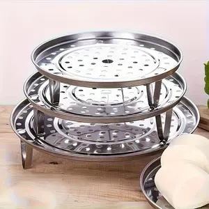 Set of 3 Stainless Steel Steaming Racks Featuring a Removable Three-Legged Base, Versatile for Steaming And Baking in Pots. Available in Silver, Suitable for Various Cooking Needs in Large, Medium, And Small Sizes.
