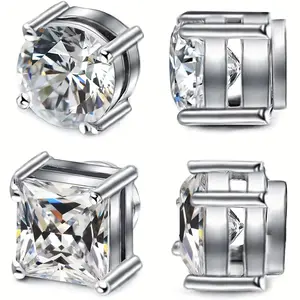 4pcs Simple Style Copper Zircon Ear Cuffs, Versatile Earrings, Magnetic Design Unisex Jewelry Gift, Casual All-Season Accessory for Daily Wear