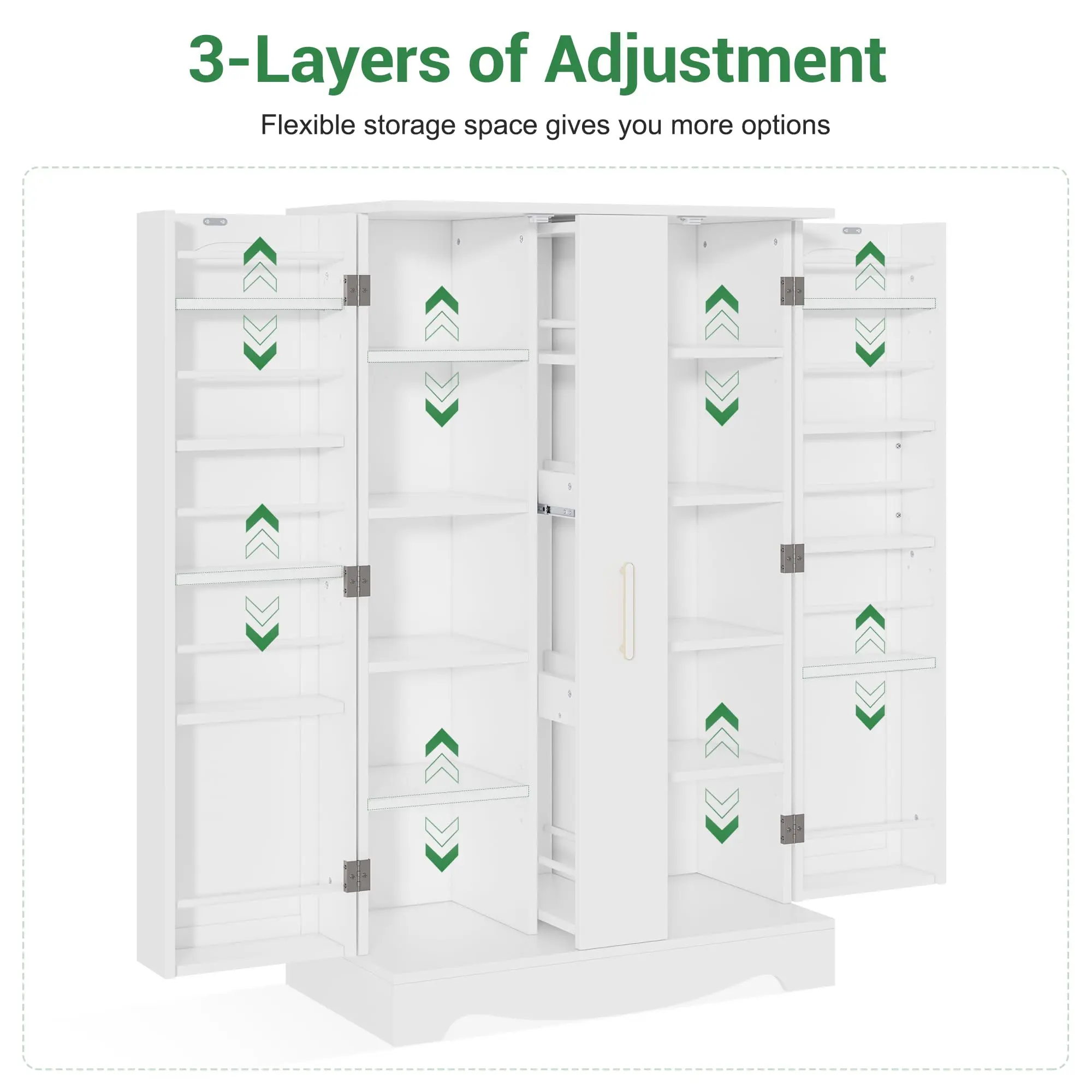 47" High White Modern MDF Fiberboard Freestanding Kitchen Pantry - Indoor Home Furniture, Compartmentalized Tall Cupboard with Large Drawer & Adjustable Shelves for Multipurpose Storage