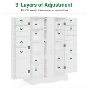 Freestanding Kitchen Pantry - 47" High Modern MDF Fiberboard White Floor Cabinet, Home Furniture Storage Buffet Sideboard with Large Drawer, Adjustable Shelves