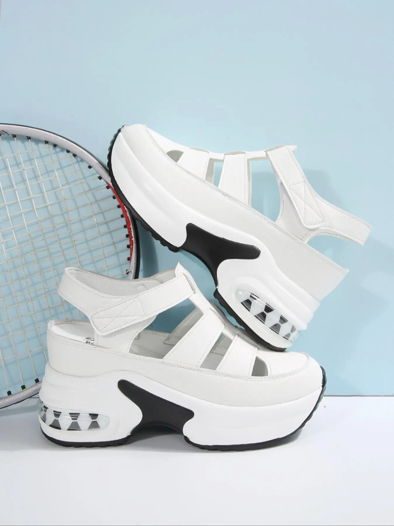 Women's Sporty Velcro Fastening Platform Sandals, Chunky Sole Sandals, Casual Comfortable Breathable Non-slip Sandals for Tennis, Fashionable Shoes for Daily Wear, Trending Sandals, Fashionable Comfy Sandals