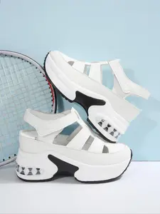 Women's Sporty Velcro Fastening Platform Sandals, Casual Comfortable Breathable Non-slip Sandals for Tennis, Fashionable Shoes for Daily Wear, Trending Sandals