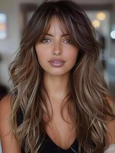 24 inch long layered cut wigs for women, gorgeous fluffy synthetic fiber wigs, synthetic full machine wigs for party, daily use, body wave wigs