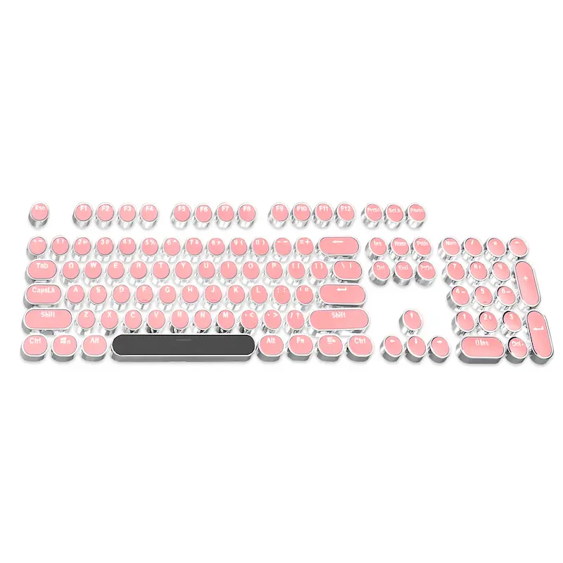 Basaltech 104-Piece Durable Doubleshot PBT Custom Round Keycaps - Removable Replacement for Retro DIY Gaming Typewriter Keyboards, with Installation Guide, Keycap Puller, Layout Compatibility, RGB Backlight Support, Doubleshotpbt, Layoutcompatibility