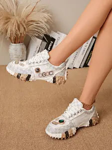 Women's Rhinestone Casual Sports Shoes, Fashionable Versatile Sneakers, Soft Sole Anti-Slip Breathable, Ideal for Daily Wear and Commuting