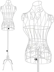【Summervibes】Elegant Wire Mannequin, Female Adjustable Height Metal Dress Form for Display, White Decorative Torso for Clothing Store