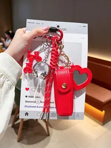 Bag Charm Lipstick Holder Keychain Paired With A Heart-Shaped Mirror And 3d Letters Sweet And Edgy Girl Style Dopamine-Fueled, Vibrant Vibes Holds Lipsticks And Lip Balms For Bags And Keys Suitable For Sophisticated Women