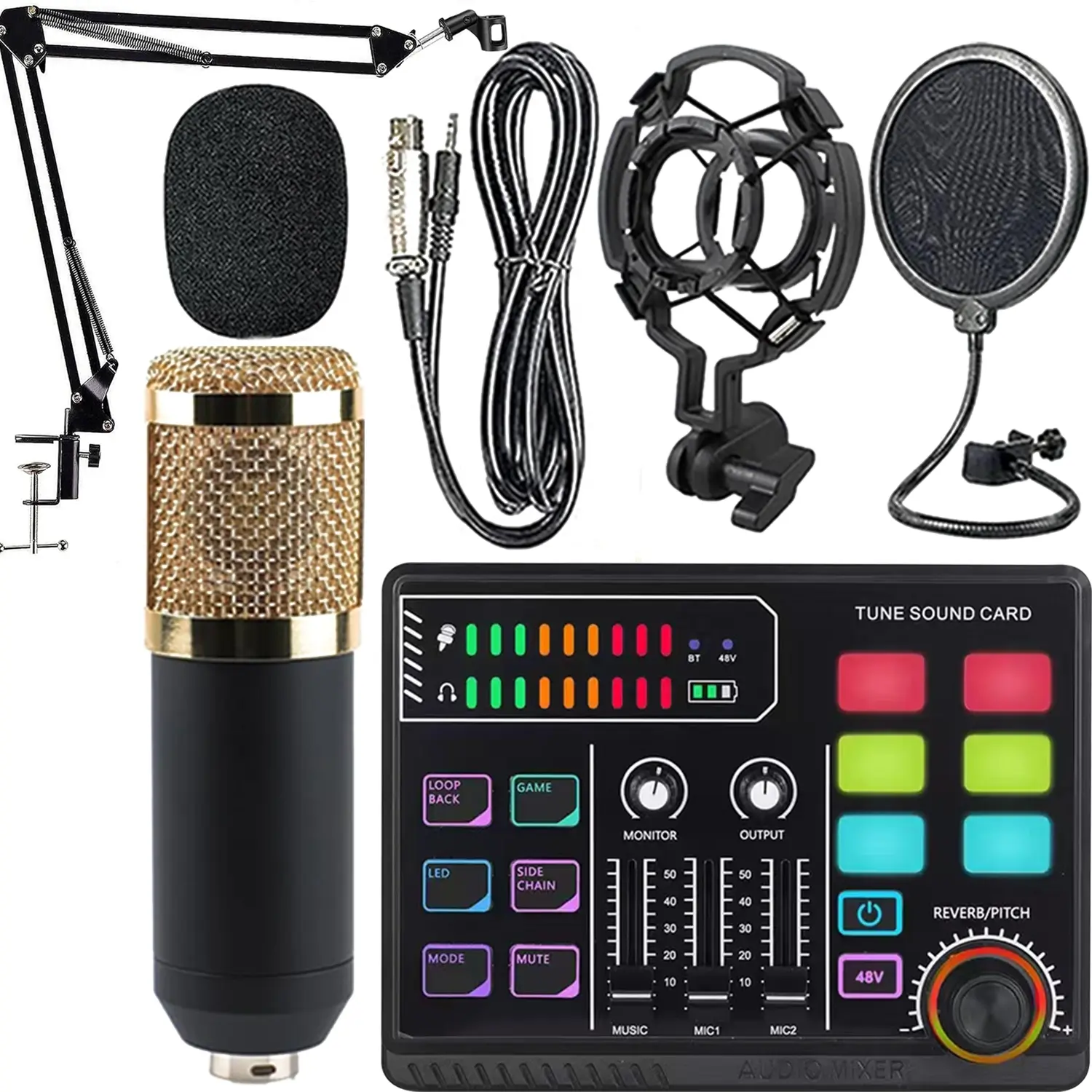 Podcast Equipment Bundle,Professional USB Audio Interface and Studio Condenser Microphone Bundle with Power & BT | Complete Podcast Equipment Recording Set for Home Recording, Streaming, Voiceover, Singing, and Videos
