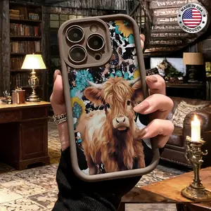 Cute Highland Cow Floral Aesthetic Pattern Case for iPhone 17 16 15 14 Pro Max 13 12 11 XR XS Plus Air Slim Shockproof Anti Drop Protective Durable TPU Cover