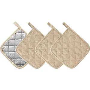 Kitchen Pot Holders Set Heat Resistant Pure Cotton Potholders Kit Trivets Large Coasters Hot Pads Terry Pot Holders for Everyday Cooking and Baking by 7 x 7 Inch (Cream)