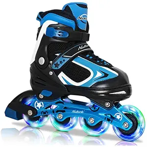 Nattork Adjustable Inline Skates for Kids, Blue Model 139 with Light-up Wheels, Kids' Inlineskates for Sports & Outdoor Use