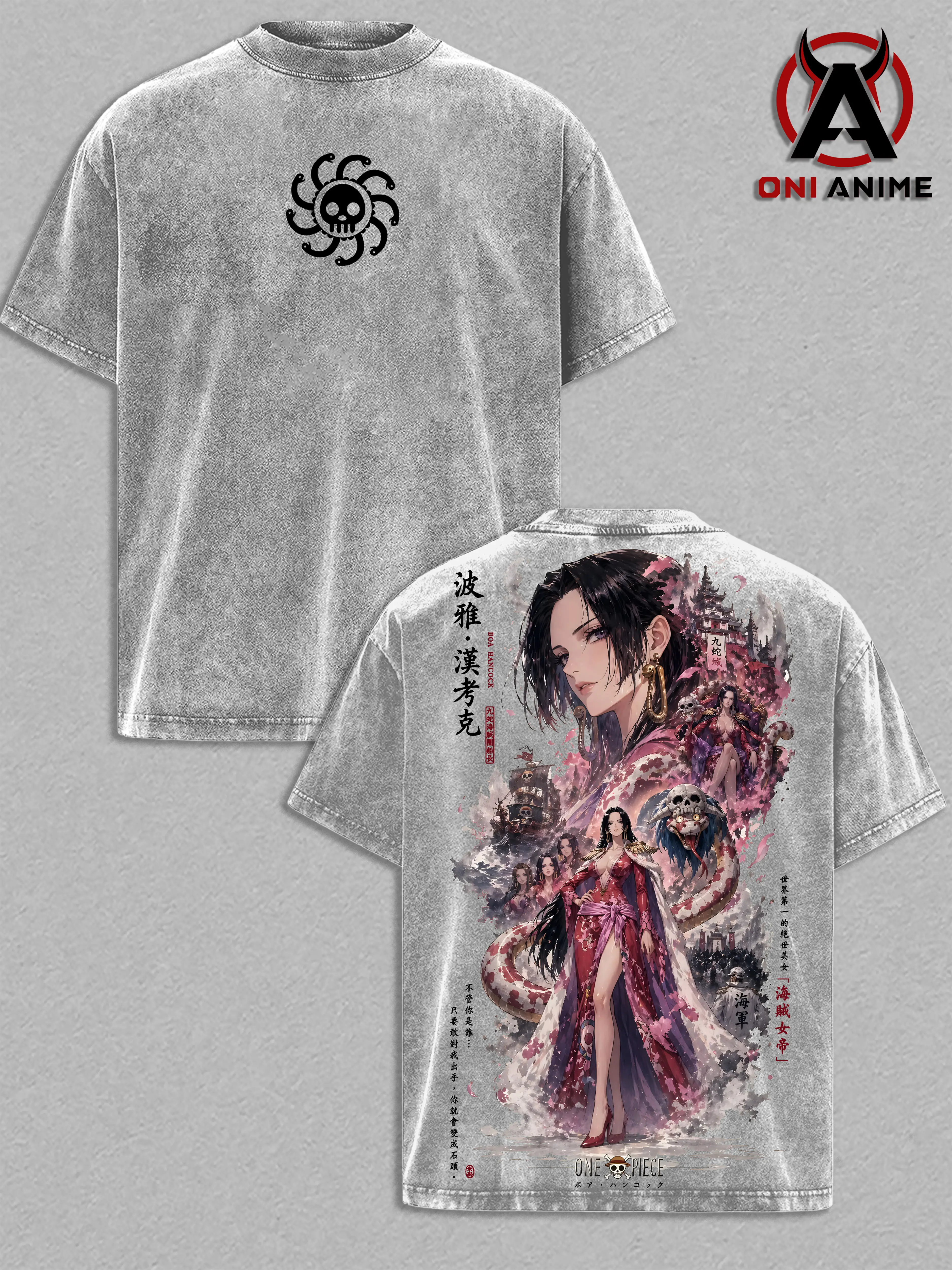 Boa Hancock Vintage Washed T Shirt Manga Graphic Tee Oversized Heavyweight Cotton Top Classic Menswear Clothes Apparel Gift for Anime Fans Men Women