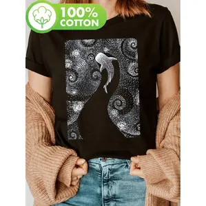 Whale Shark Diving Print Women Casual T-Shirt Premium 180g Slight Stretch Fabric Crew Neck Short Sleeve All Season Wear