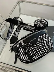 Women's Elegant Rhinestone Decorated Crossbody Fanny Pack & Coin Purse Pouch, Fashionable Zipper Design Chest Bag & Coin Purse, Casual High-quality Daily Commuting Bag Set, Waist Belt Bag, Slouchy Belt Bag