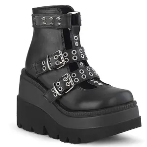 Demonia Shaker-62 Black Vegan Leather Ankle Boots