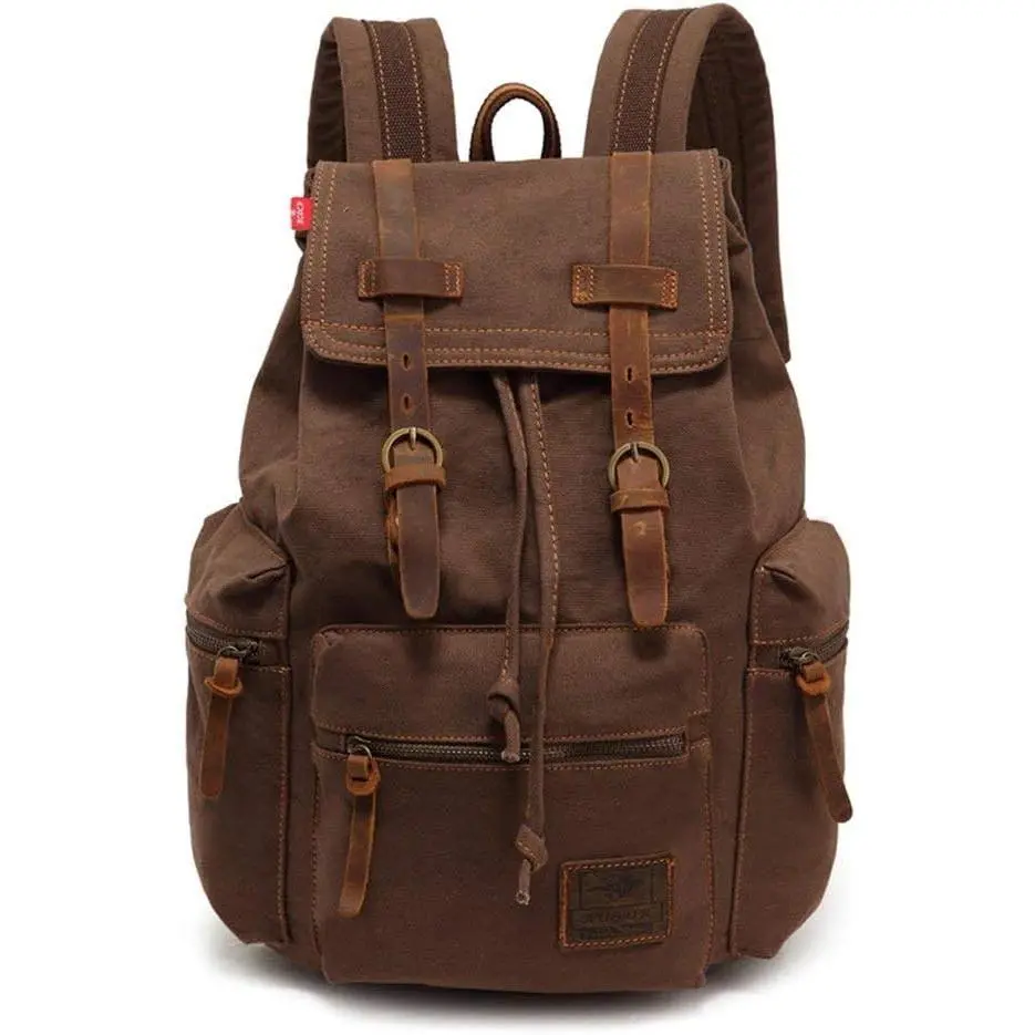Vintage Canvas Backpack Rucksack Unisex Casual Backpack for 12-17" Laptop Backpack Travel Camping Hiking Bag (L-Coffee) | Multi-Pocket Casual Bookbag for 12-17" Laptop for Men and Women Ideal for Work College Business Camping OutdoorGift.