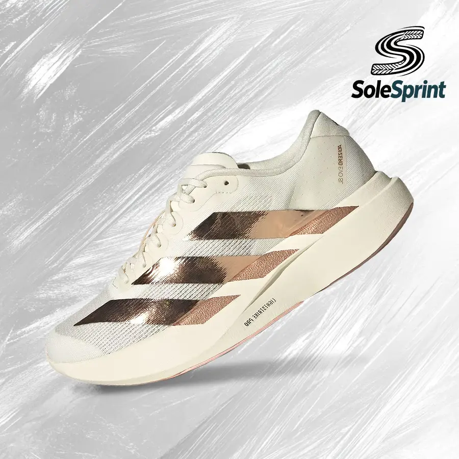 adidas Adizero Evo SL Metallic Stripes Off White Copper – Men's Lifestyle Sneakers – shoes for man -Vintage-Spring & Summer-Inspired Running Shoes, Shock-Absorbing Comfort, Gym to Streetwear Casual Wear—back to school—KK1950