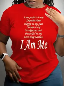 Plus Size Letter Print Round Neck Tee, Fashion Casual Crew Neck Short Sleeve T-shirt for Daily Outdoor Wear, Women Plus Clothing for All Seasons