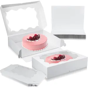 12 Pack Half Sheet Cake Boxes with Cake Boards 19 x 14 x 4 Inch White Rectangular Bakery Boxes with Window Disposable Cake Carrier Containers for Cakes