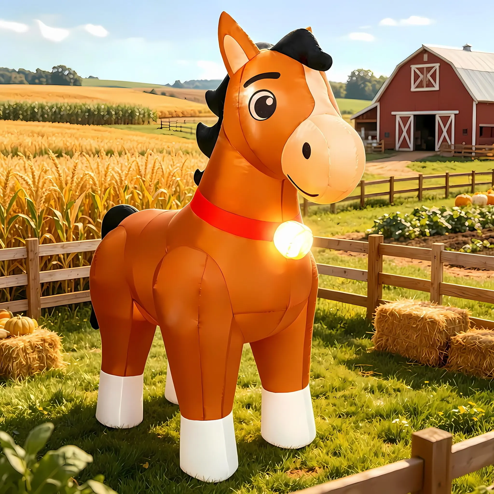 6 FT Long Clydesdale Horse Inflatables Christmas & Spring with Built-in LED Lights, Cute Farm Ranch Inflatable Animals, Blow Up Yard Outdoor Decorations for Garden Lawn Party Holiday