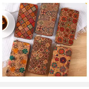 Bohemian retro painted floral wood grain wallet, artistic style wallet, multi-card slot clutch bag, women's multifunctional coin and ID card holder