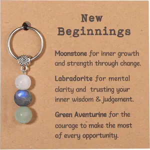 GINAZL Natural Crystals Keychain Gift for New Beginnings, New Beginnings Gifts for Coworker Anxiety Relief Keychain for Women