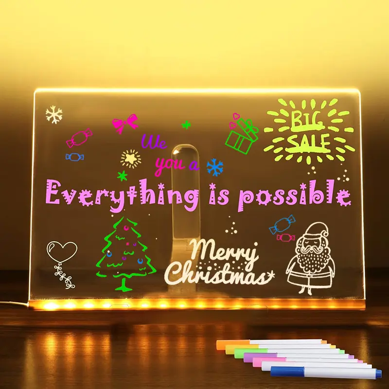 JINYING Led Drawing Board For Kids, Acrylic Dry Erase Light-Up Board with Stand Markers Wipes Spray Bottle & Tracing Paper Erasable Reusable Board for Kids Learning Ideal Gift for Birthday Halloween Christmas Decorative Neon Sign Night light