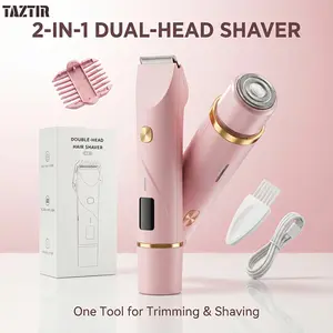 Women’s 2-in-1 Bikini Trimmer Dual Head Electric Hair Remover, IPX6 Waterproof USB Rechargeable Painless Razor for Face, Legs, Underarms & Bikini Line, Portable Cordless Body Shaver, Facial Hair Remover, Full Body Grooming Device for Home Travel