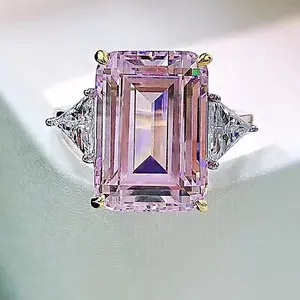 2024 New Yellow pink and white gemstone ring simple fashion all temperament women's ring Grandma cut rectangular synthetic moissanite rings