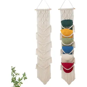 Macrame Cap Holder - Boho Hats Organizer, Six Hat Rack for Wall Mounting Decoration & Collection Display RUIZHIXUAN
