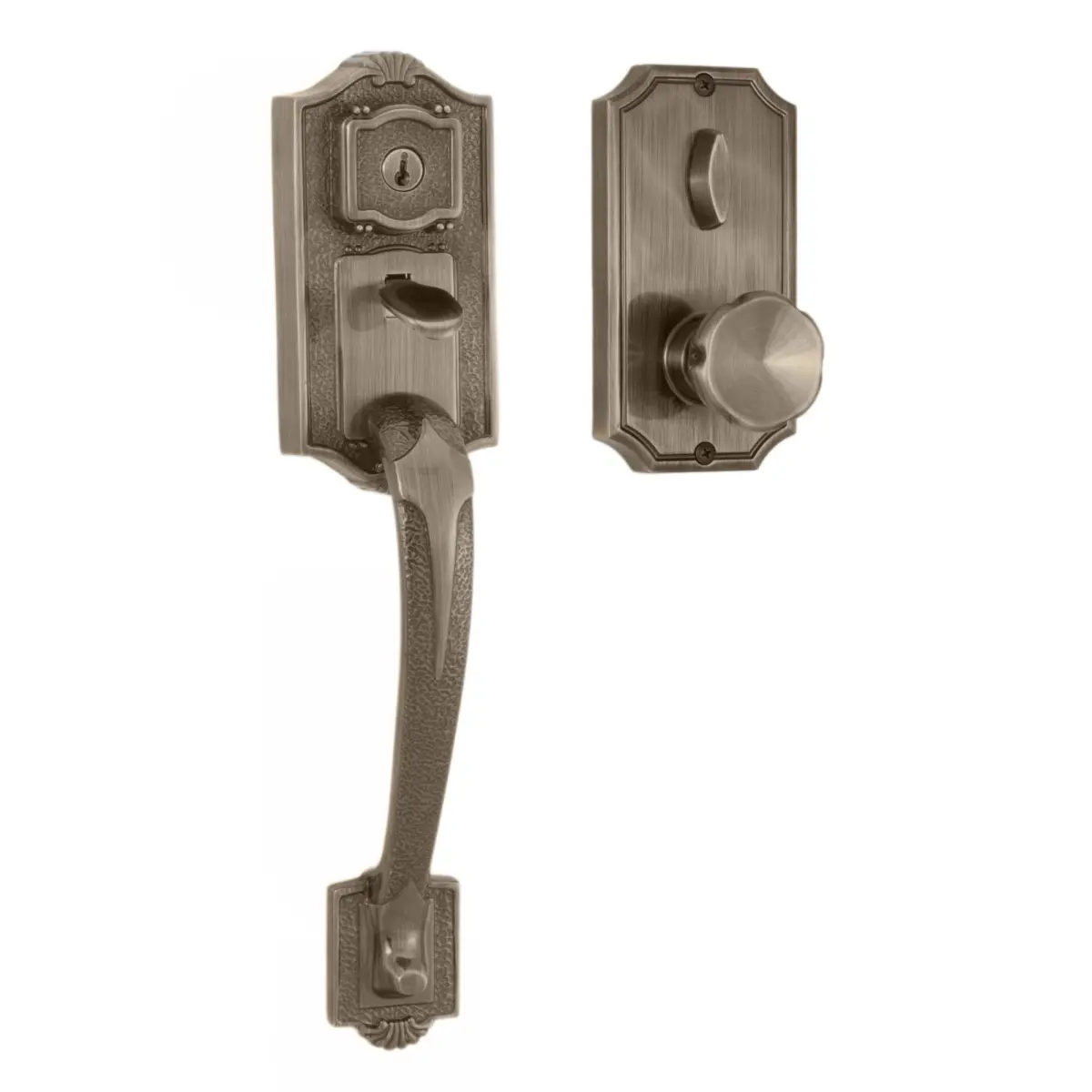 Weslock 01411-AEASL2D Colonial Panic-Proof Residential Entry Handleset, Contemporary Low-Profile Knob Trim, Low-Profile Bolt, Keyed Entries, Door Security Lock Handle Set for Left/Right Doors, Antique Brass